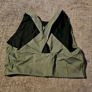 Emily Hsu Designs Luxury Green Cross-Back High Neck Sports Bra